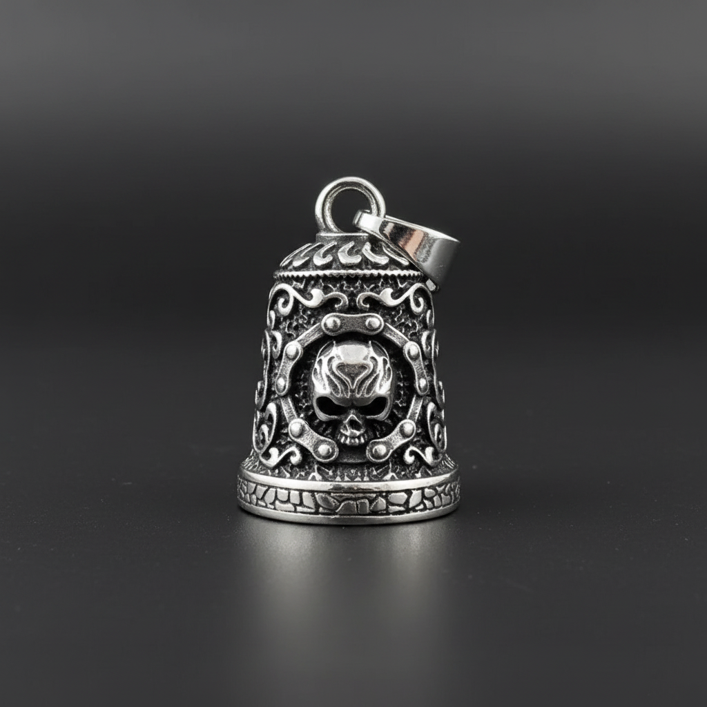 Skull Guardian Bell - Handmade Metal Motorcycle Protection Charm