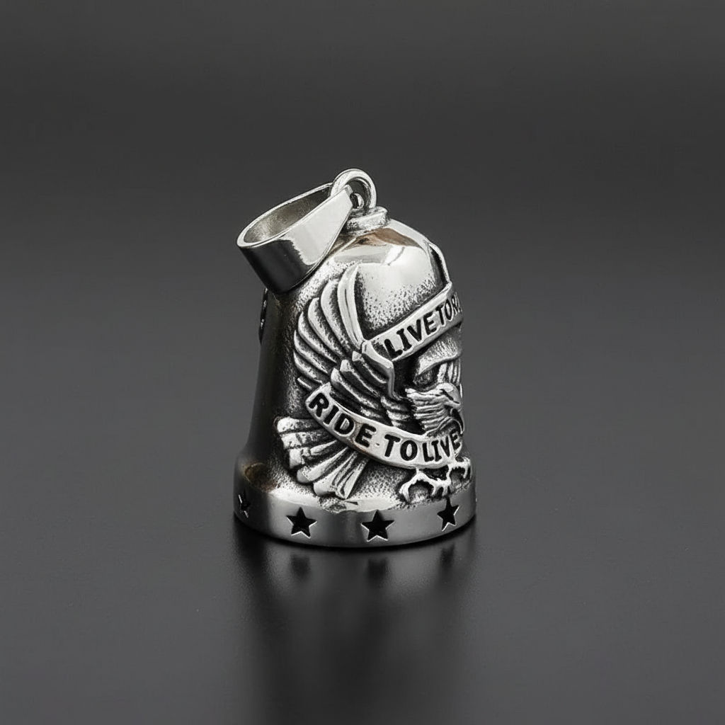 Live to Ride Guardian Bell - Eagle Wings Motorcycle Protection Charm